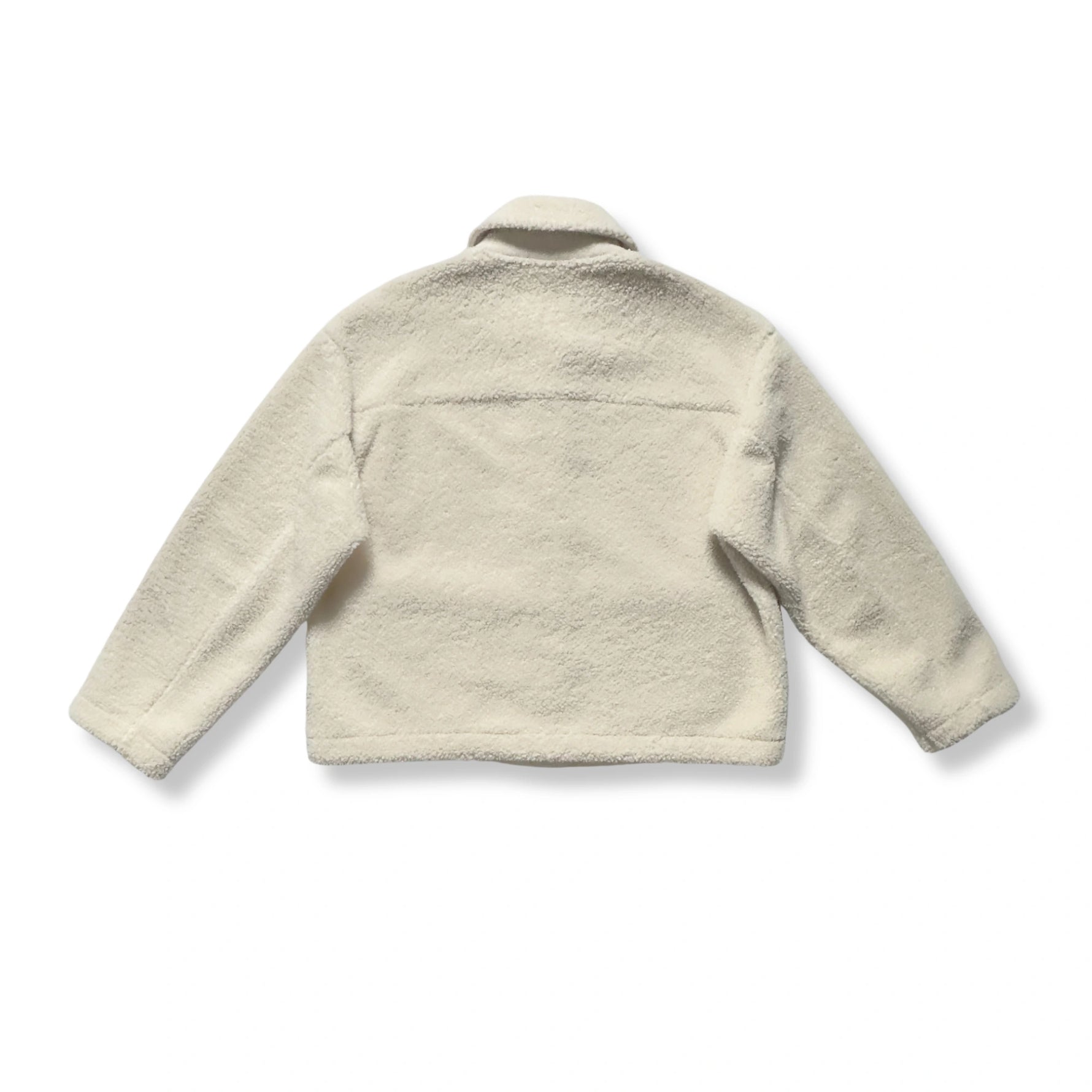 Achterkant van pre-loved Uniqlo teddy overshirt in ecru, maat L, duurzaam gekozen item van Wildfellow