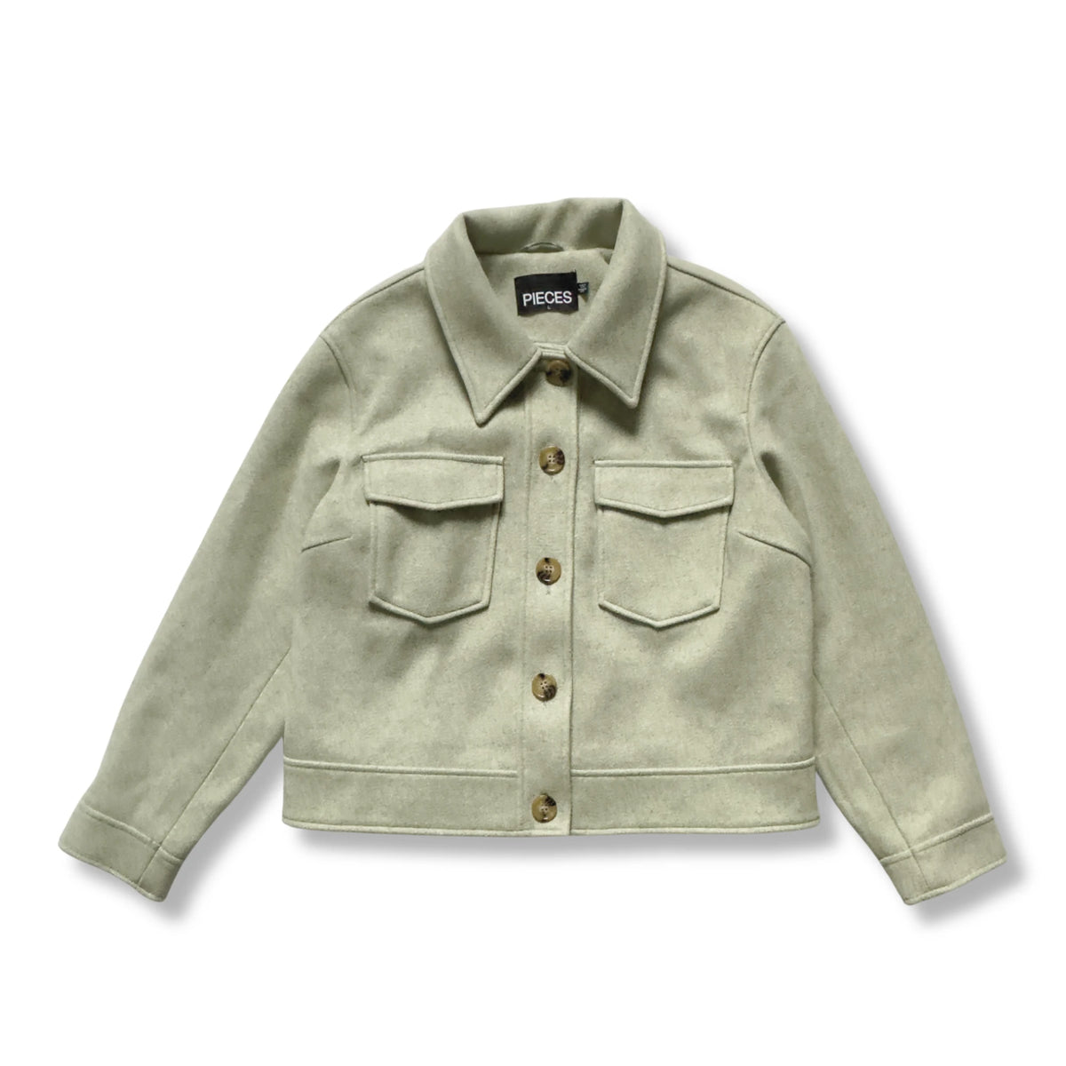 Groene jas van Pieces met knoopsluiting en borstzakken