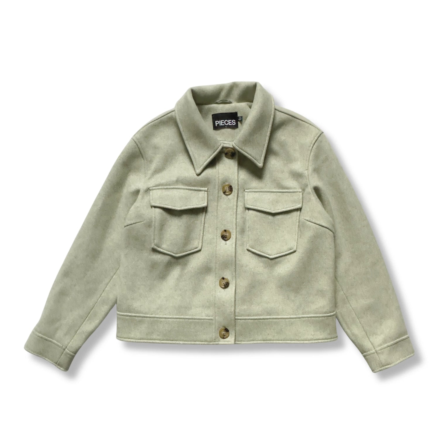 Groene jas van Pieces met knoopsluiting en borstzakken