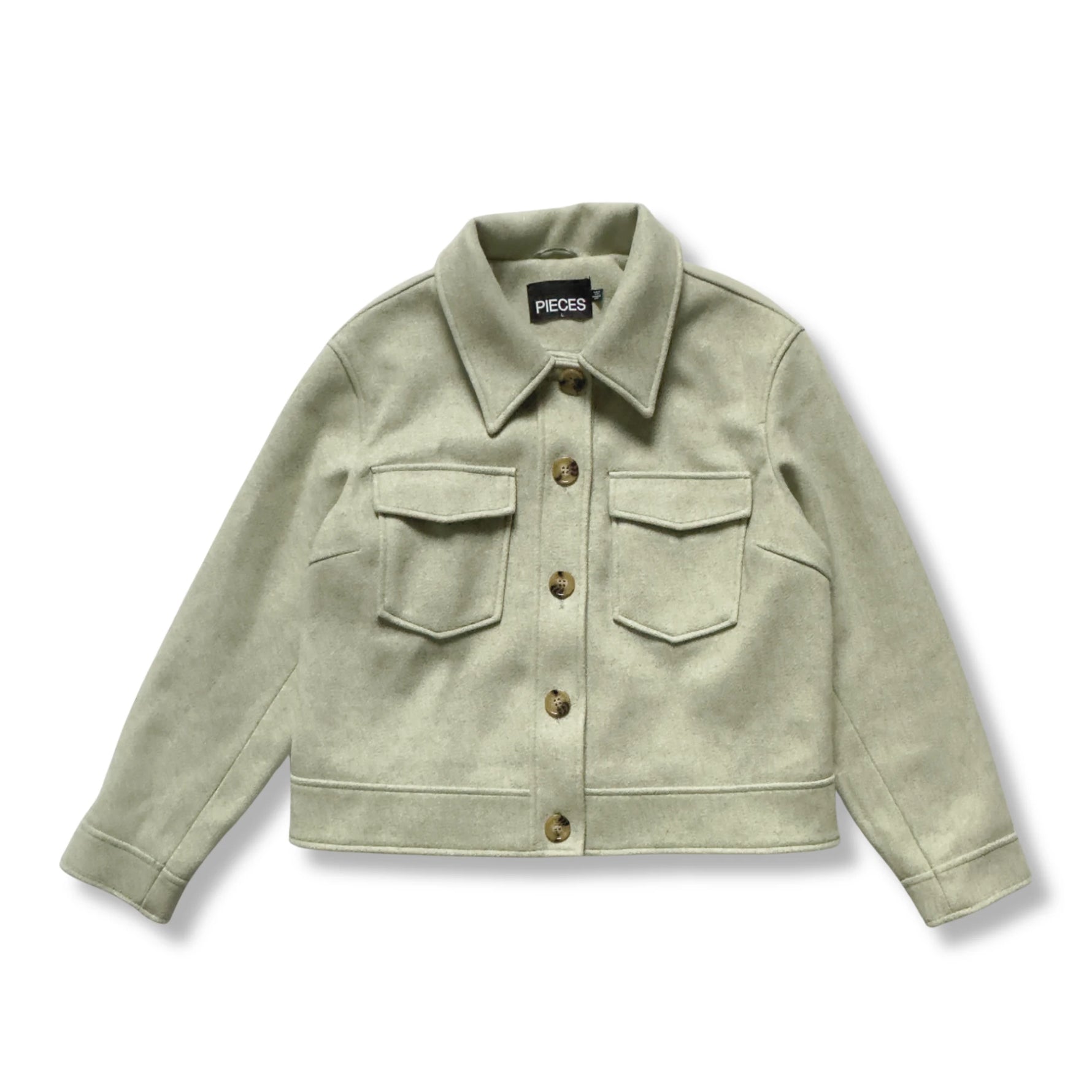 Groene jas van Pieces met knoopsluiting en borstzakken